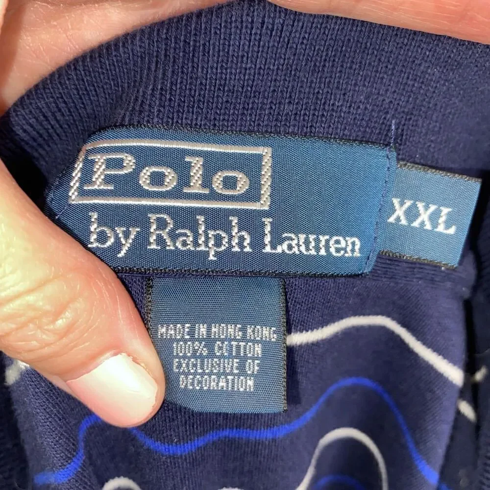 Polo by RL 100% cotton 2 button collar short sleeve stripe polo navy blue sz XXL - Picture 6 of 7